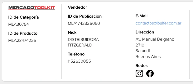 Datos de contacto del vendedor